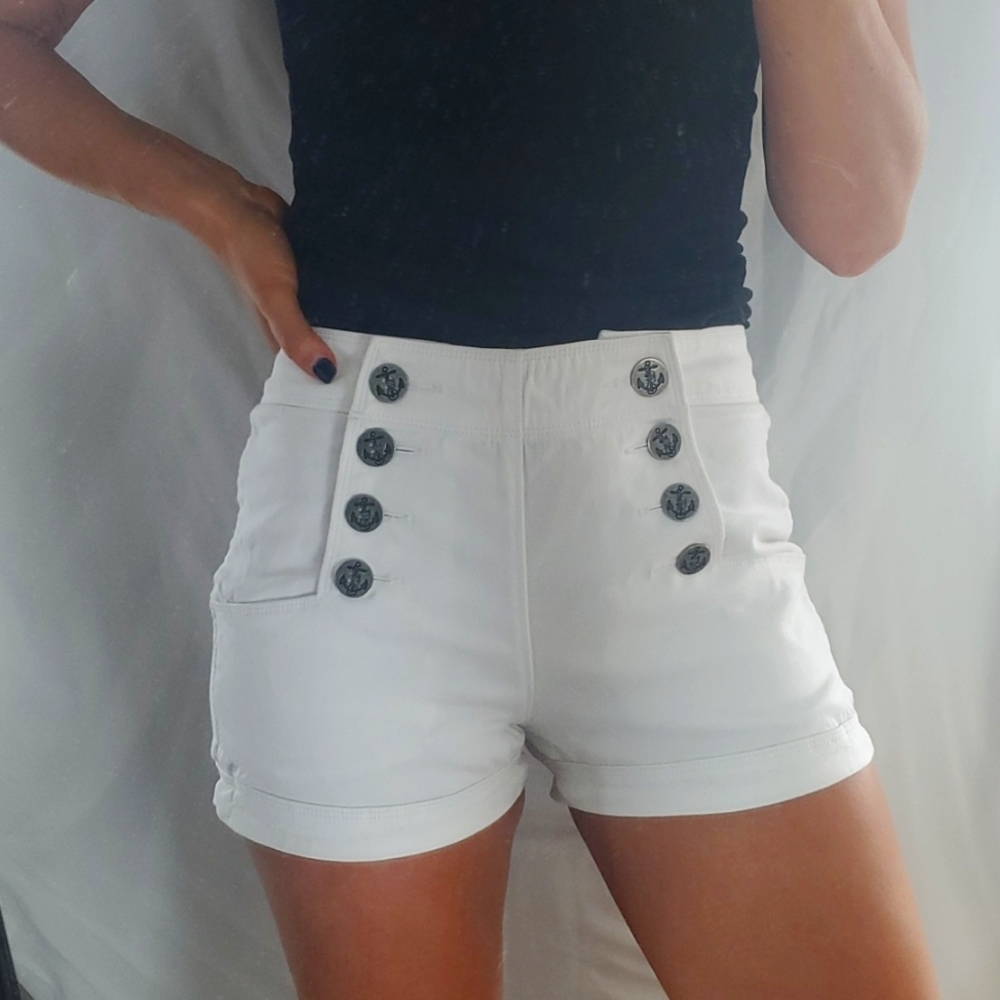 White Express high waist anchor shorts